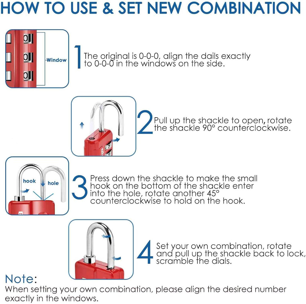 4 Pack Combination Lock, 3-Digit Padlock Keyless, Resettable Luggage Locks for B