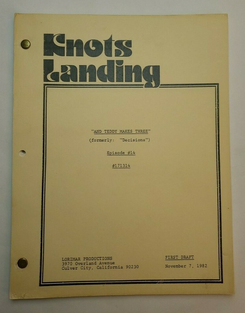 KNOTS LANDING / Joel Steiger 1982 TV Script, Jon Cypher "And Teddy Makes Three"