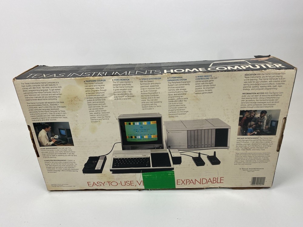 Texas Instruments Computer TI-99/4A Original Box Cords & Docs