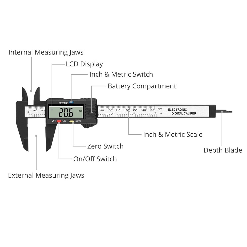 Digital Vernier Caliper,0-6 Calipers Measuring Tool - Electronic Micrometer C...