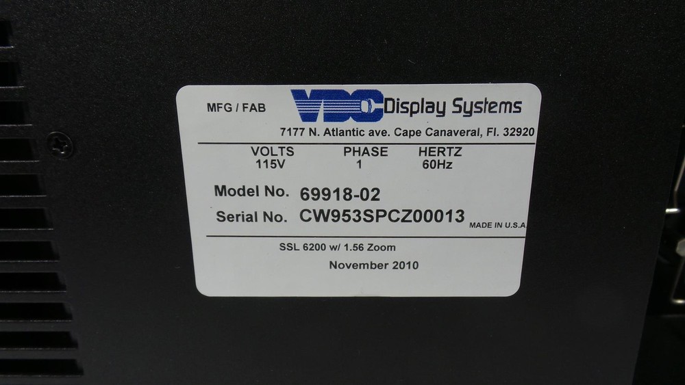 VDC Display Systems SSL-6200U Ruggedized Projector - LED Timer : 150 Hours