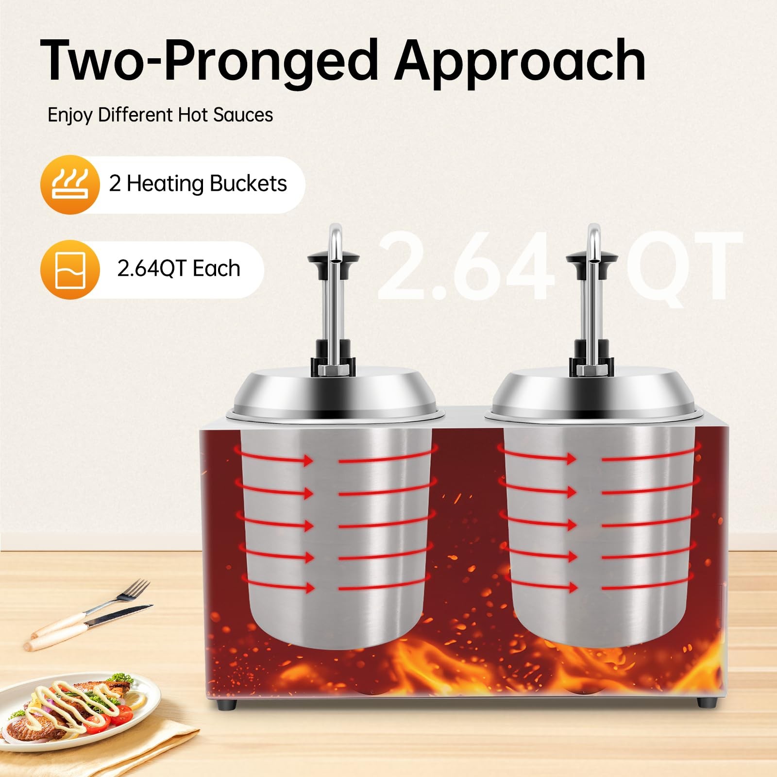 5.28QT Double Cheese Warmer Dispenser, 1600W Nacho Cheese Electric Warmer Sauce
