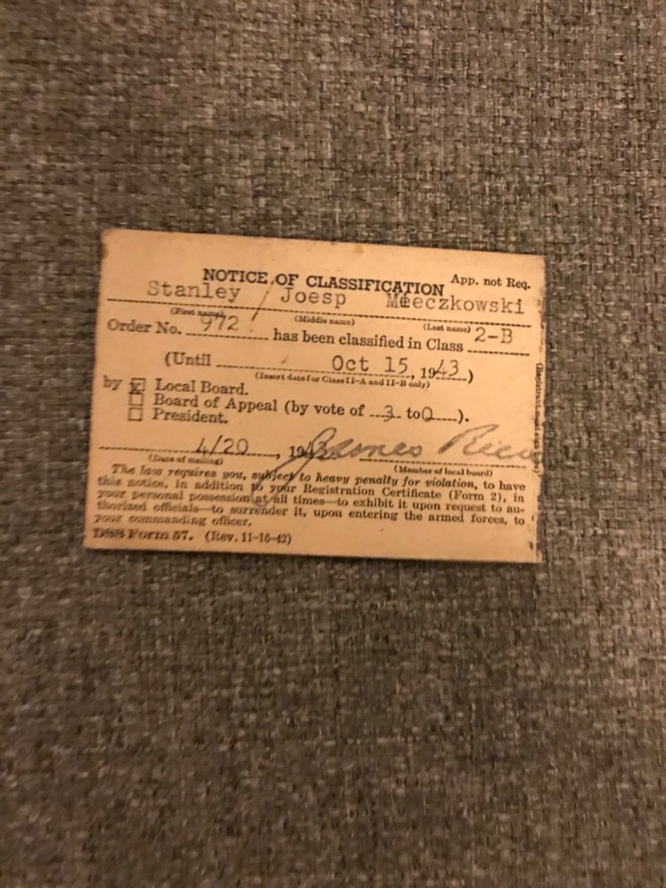1943 Selective Service Classification Notice