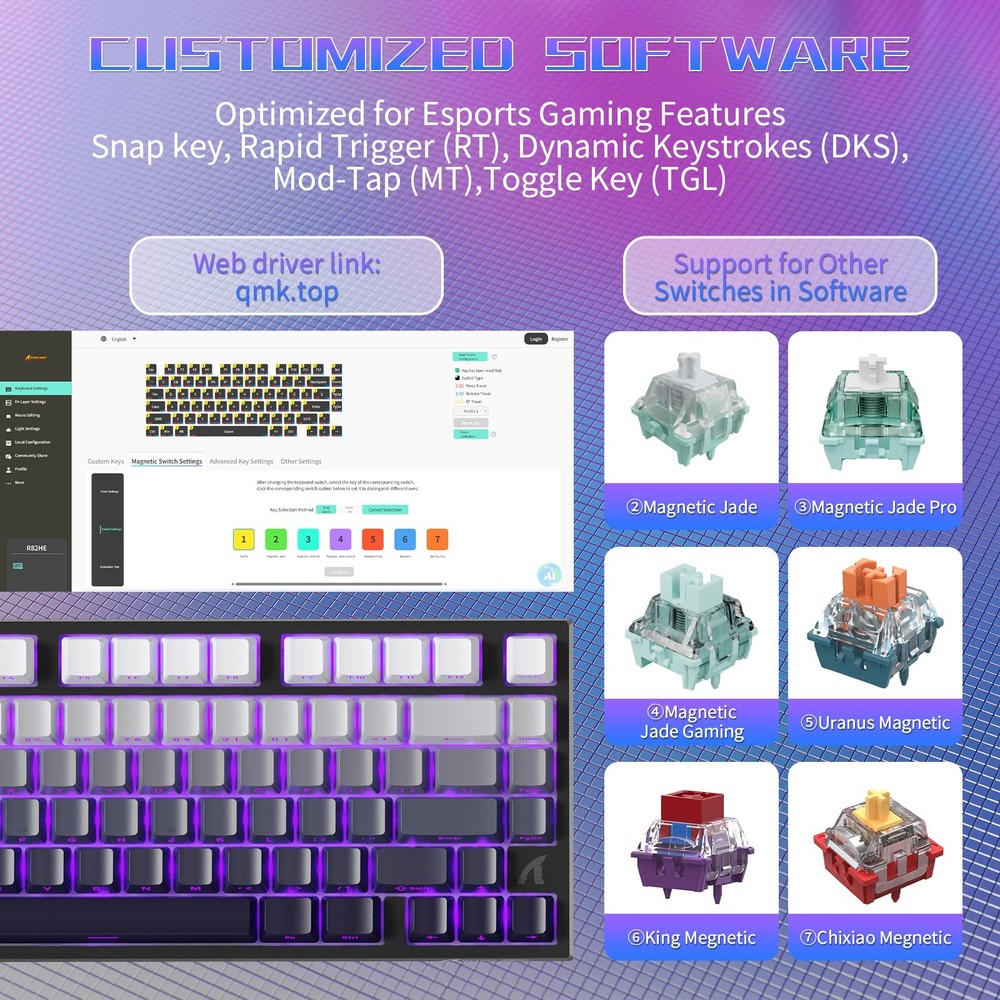 ATTACK SHARK R82 HE Rapid Trigger Keyboard Magnetic Switch with 0.005MM RT