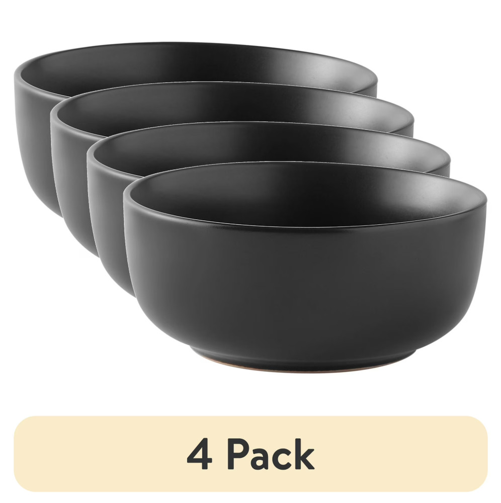 (4-Pack) Matte Black Stoneware Bowls - Elegant & Durable Dinnerware Set