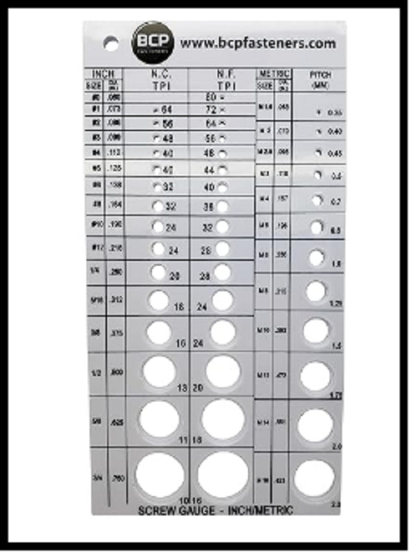 Screw Thread Gauge | Metric and SAE | Recommends Drill Bit & Tap Size (BCP675)