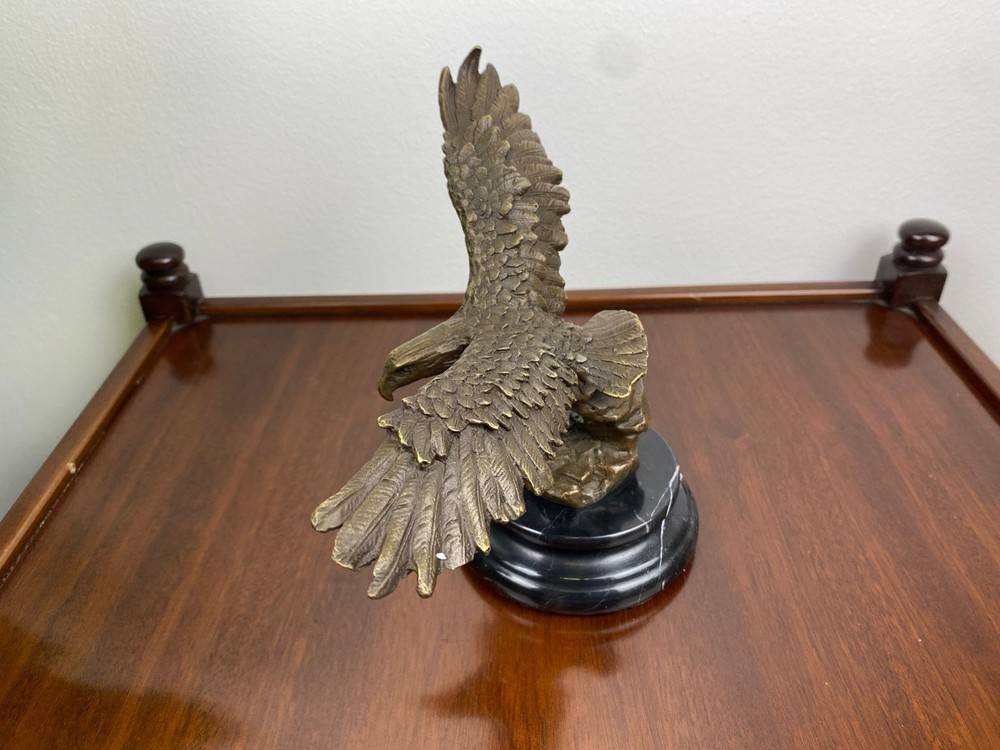 Bronze Sculpture Eagle Art Deco on Black Marble Base After Milo