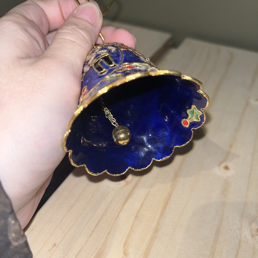 Vintage Blue Cloisonné Bell Featuring Nutcrackers