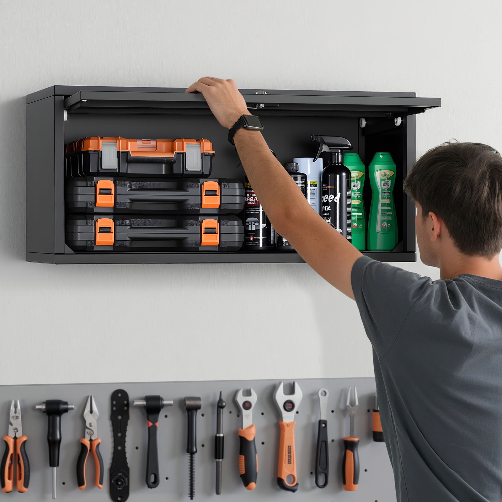 VEVOR Metal Wall Cabinet 120 lbs per Shelf Garage Wall Cabinet with Up-Flip Door