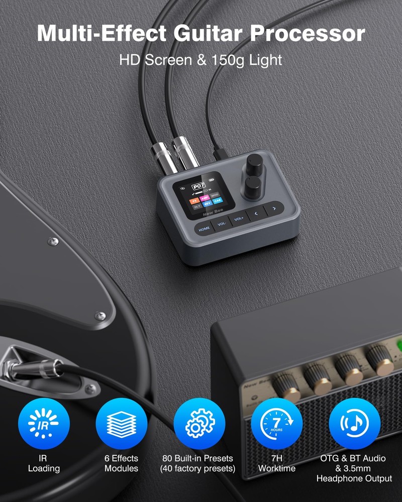 Pocket AMP Multi Effects Processor with 6 Module 80 Editable Effects, IR Load...