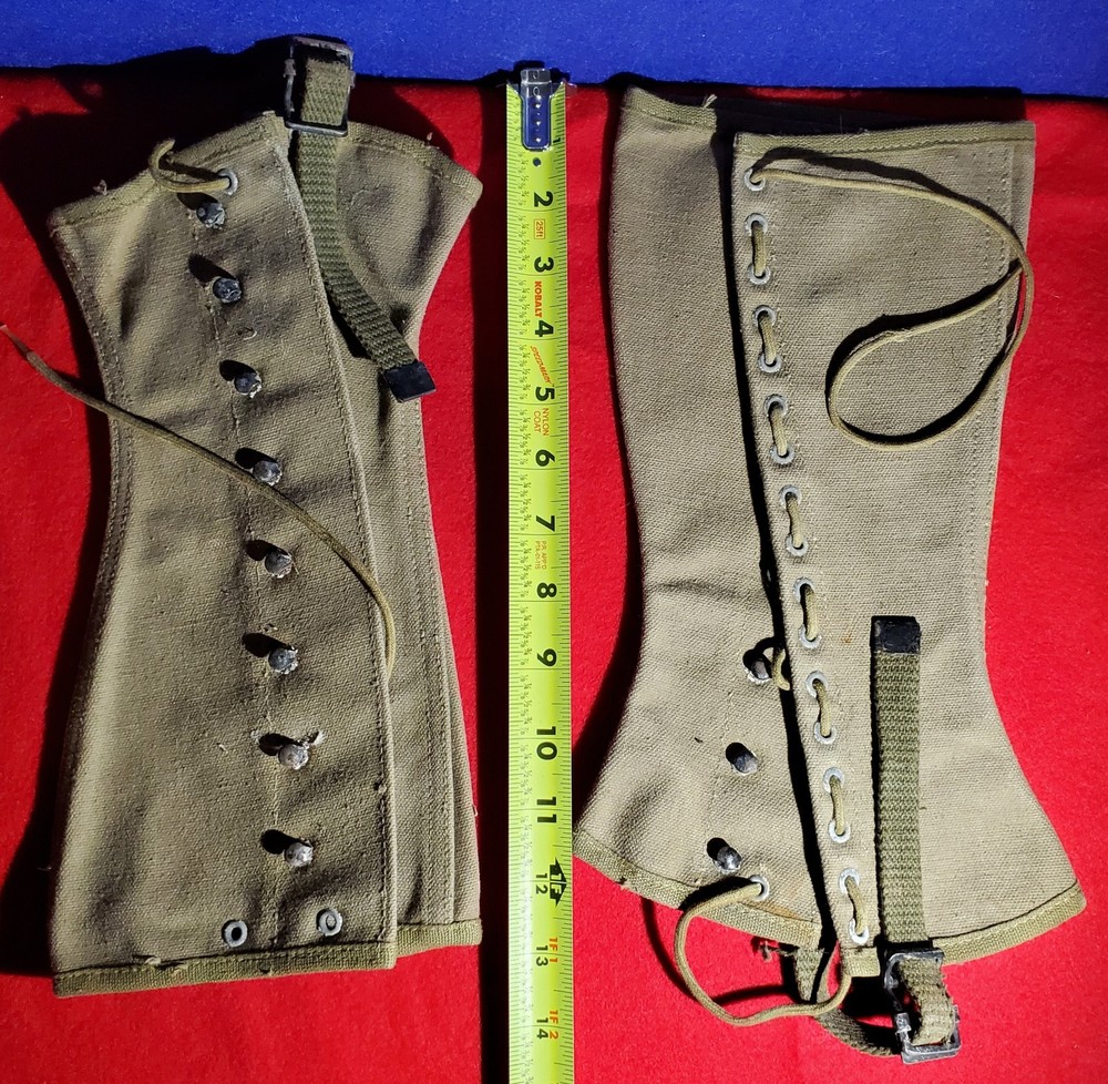 ORIGINAL WWII US ARMY M1938 COMBAT FIELD CANVAS LEGGINGS W/ LACES- SIZE 2R