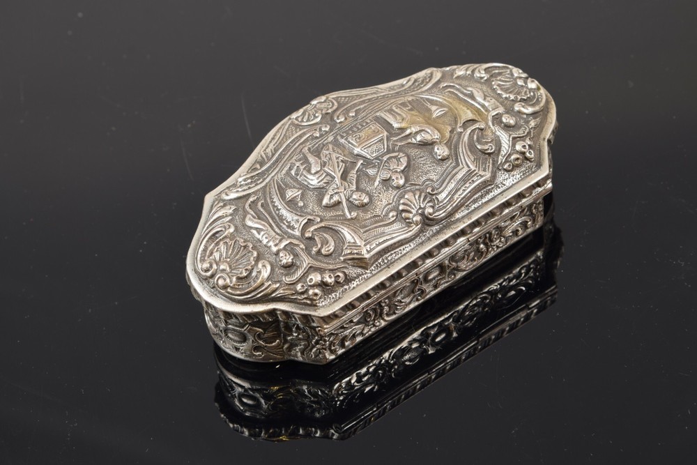 Carved silver box, 20th century.