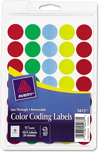 Removable See-Through Color Coding Labels 3/4in dia 4x6in sheets Assorted1015/PK