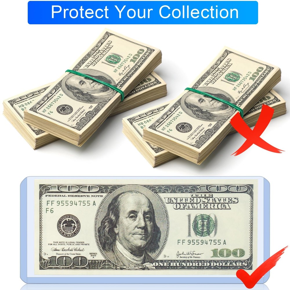 Dollar Bill Sleeves Clear Currency Holders Hard Plastic Bill Protector 50P
