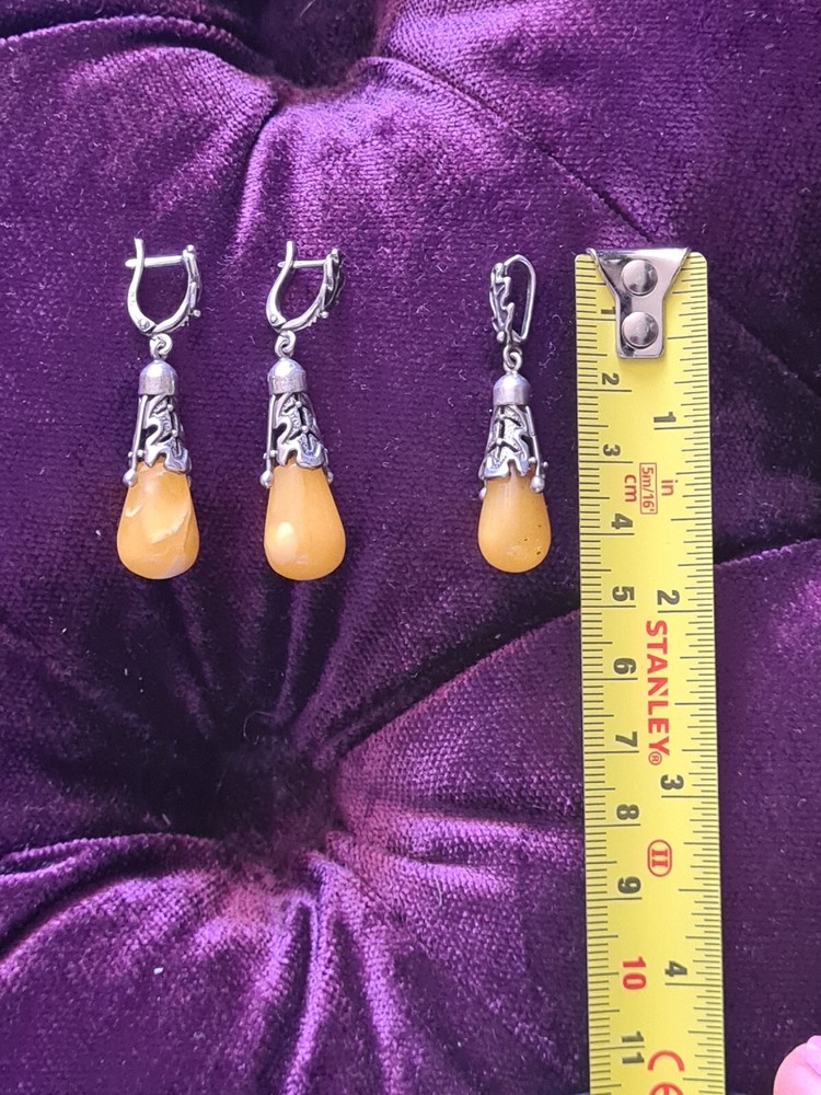 Amber Drop Earring And Pendant Set
