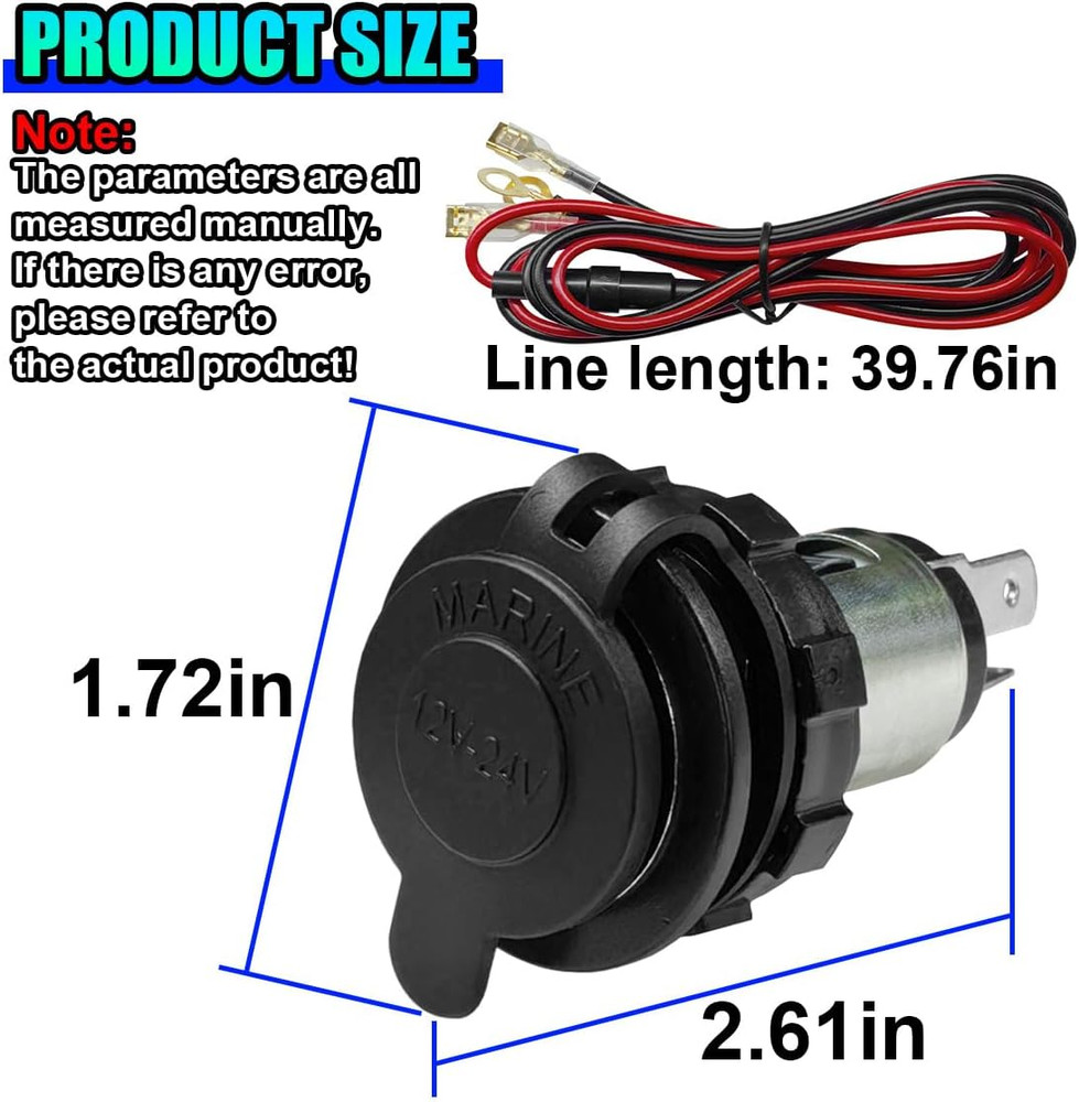 Cigarette Lighter Socket, DC 12V Car Power Outlet Socket Replacement, Waterproof