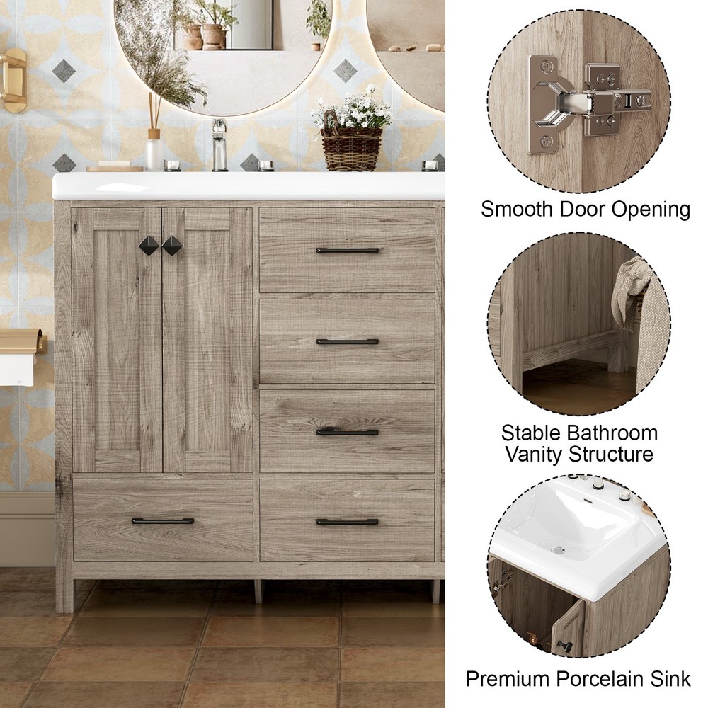 Premium Double Sink Vanity Combo with Two Ceramic Basins & Multi Layer Storage