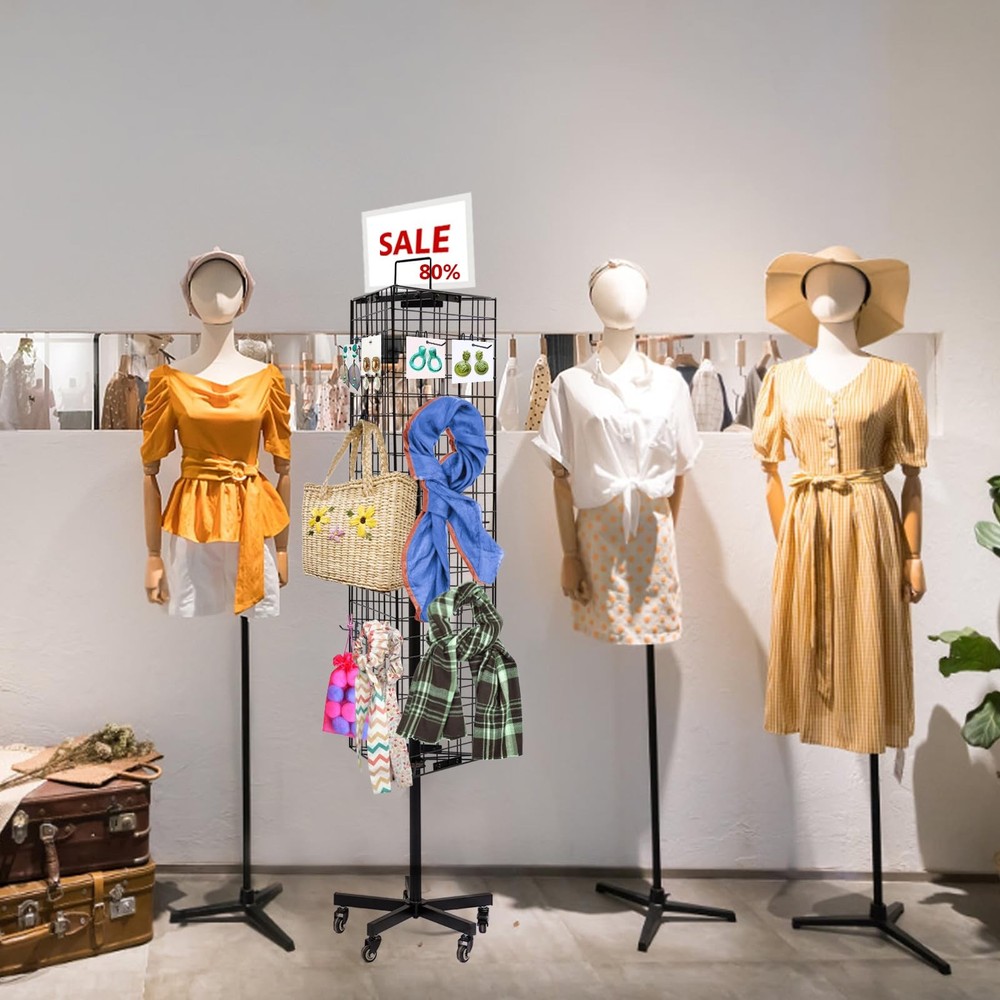 Triangular Gridwall Panel Display Stand with Base and Pole, Black Grid Wall P...