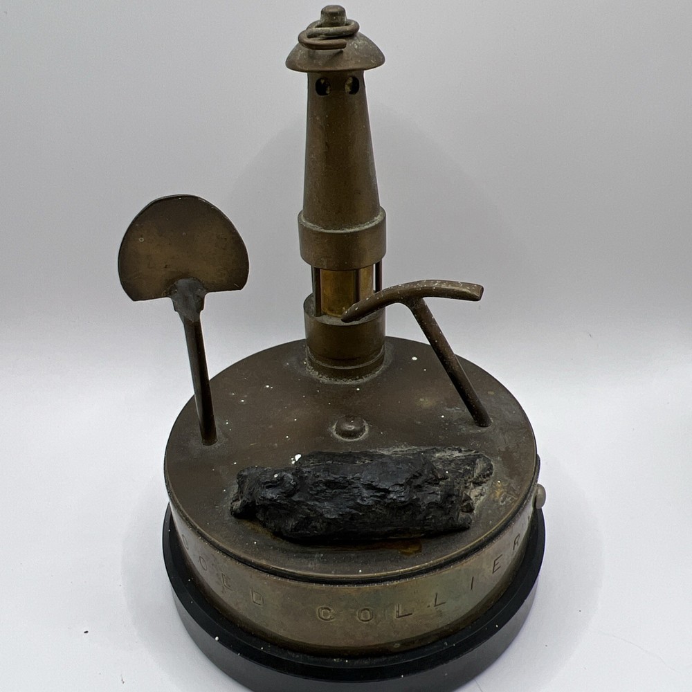 BARGOED COLLIERY Brass Mining Momento Miners Lamp - Pick - Shovel - Coal