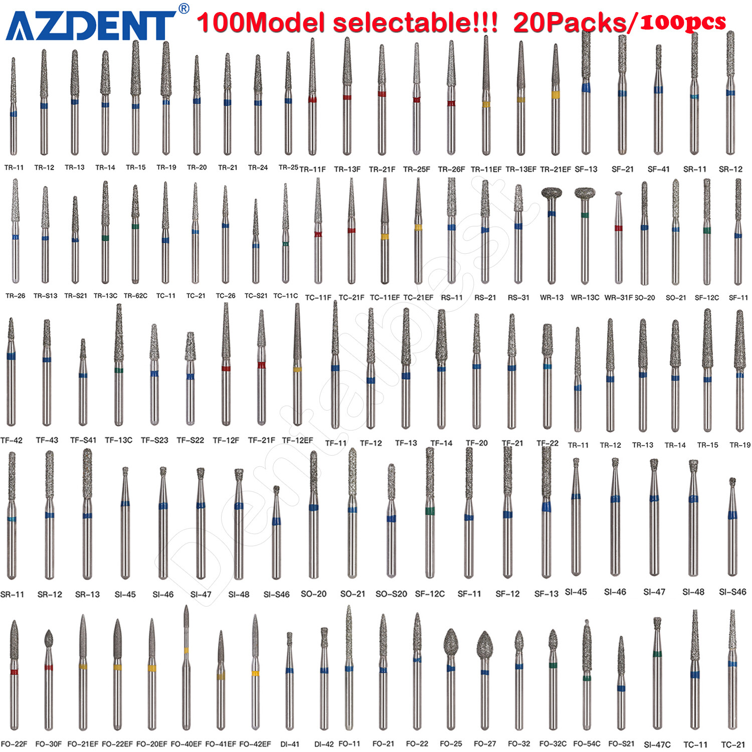 100pcs AZDENT Dental Diamond Burs Friction Grip FG Bur For High Speed Handpiece