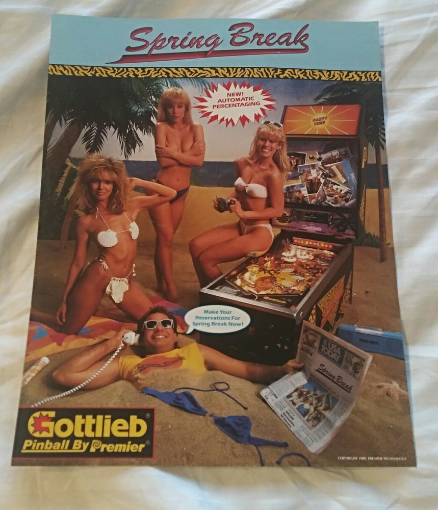 Gottlieb SPRING BREAK Original Pinball Machine Advertising Flyer NOS NICE!