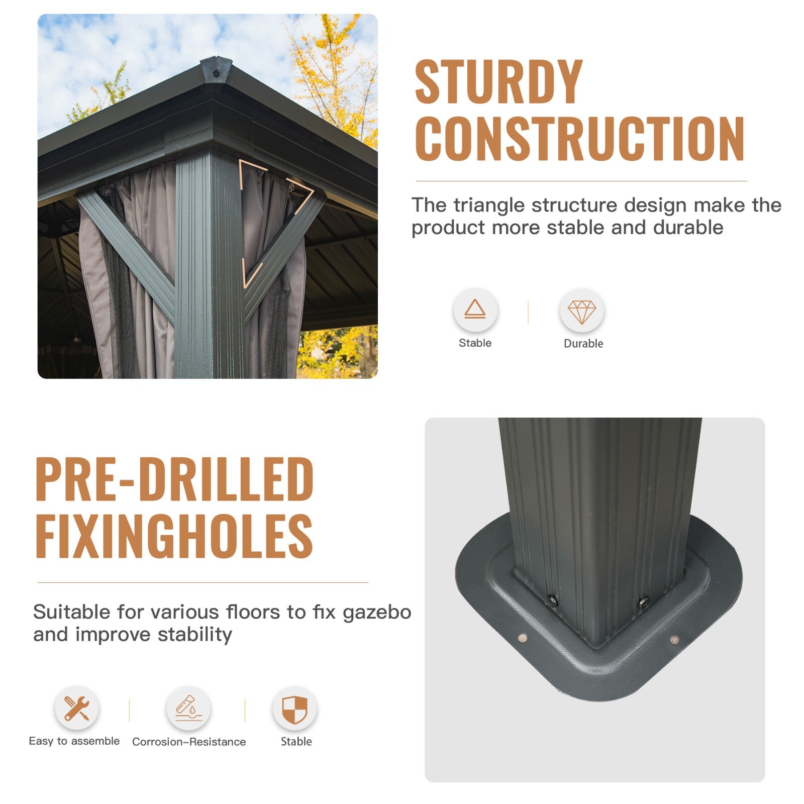 Domi 10’ x 12’ Hardtop Gazebo Outdoor Aluminum Gazebo w/Curtains and Net, Gray