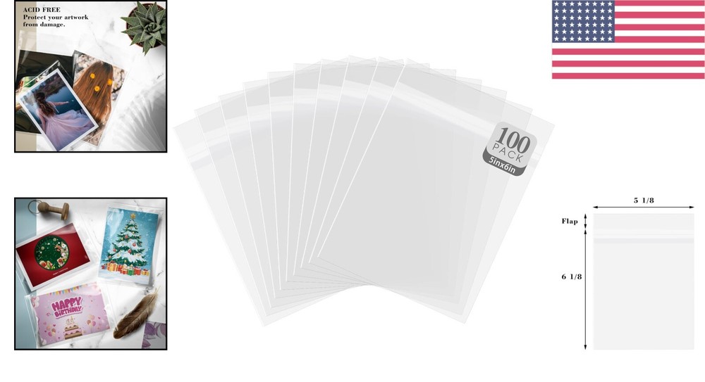 Durable 6x5 Self-Sealing Cellophane Bags - 100 Pack for Photos & Documents