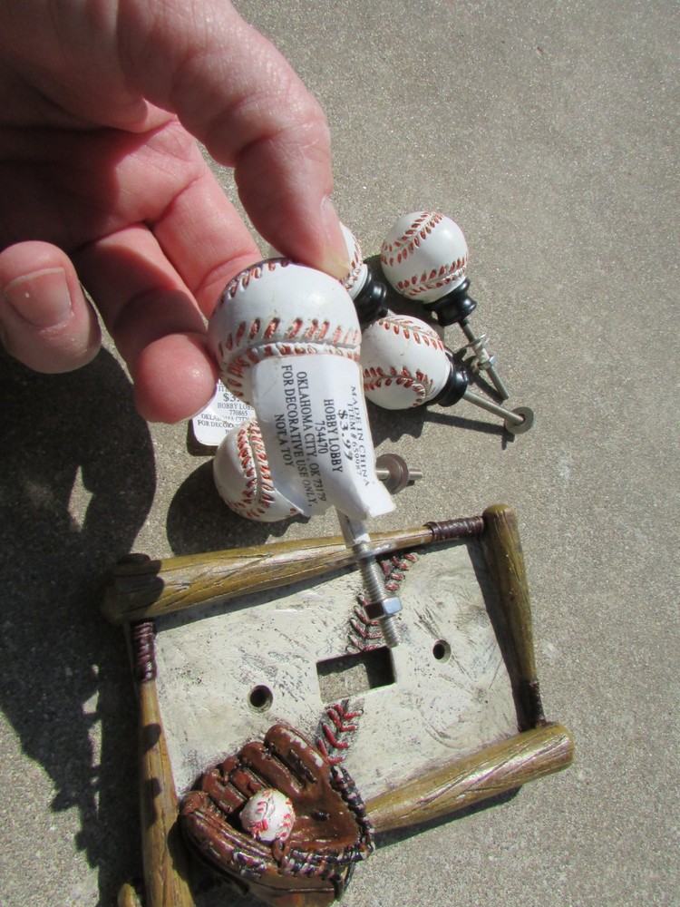 Lot of 5 Round BASEBALL Pull Knobs & 1-Toggle Light Switch Cover Child's Room