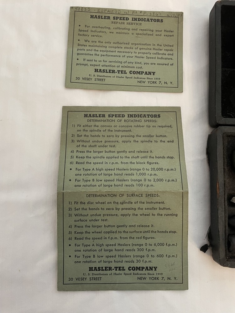 Antique Compteur Hasler Hand Tachometer / Speed Indicator