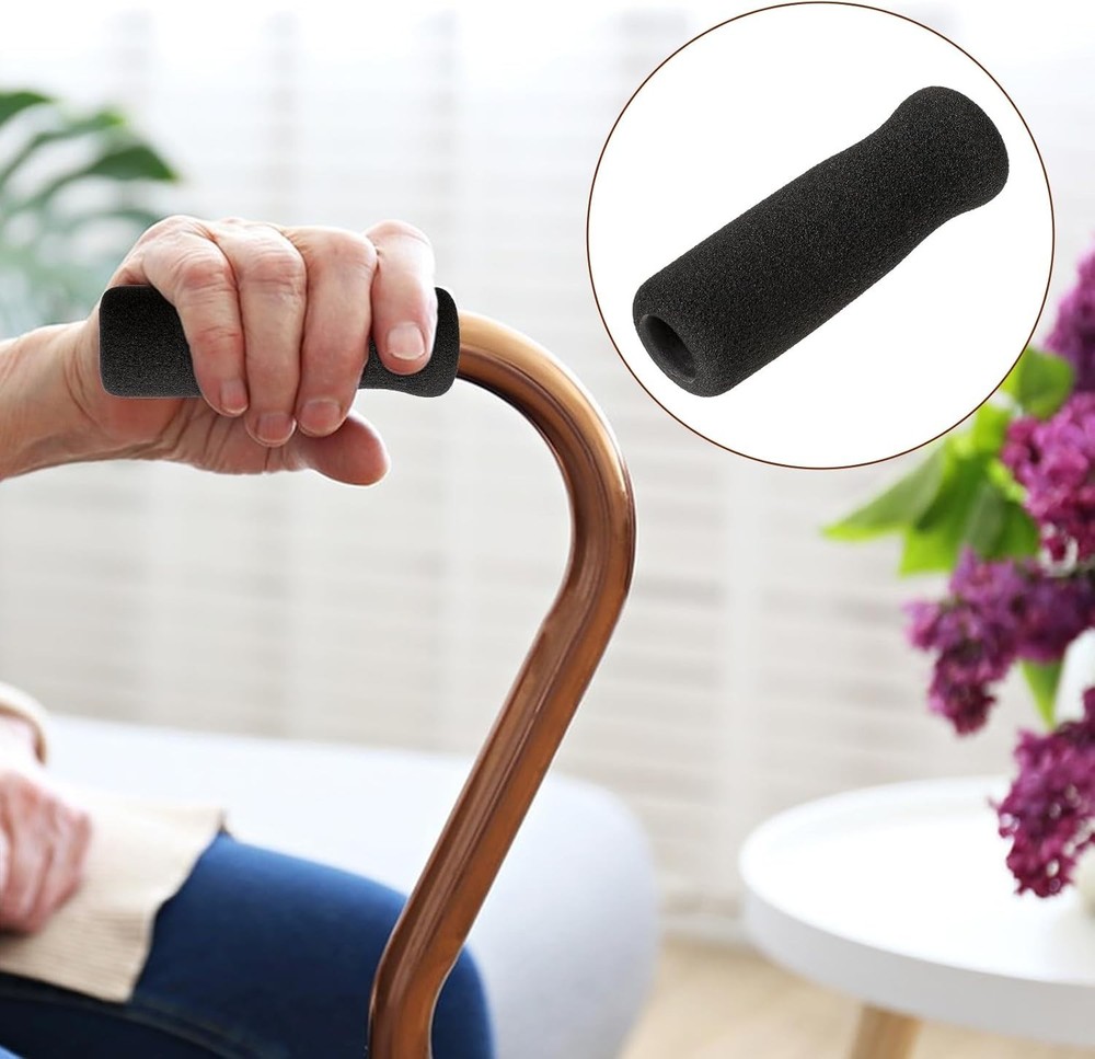 4 Pack Cane Grips - Black Foam Offset Handle Replacement for Seniors