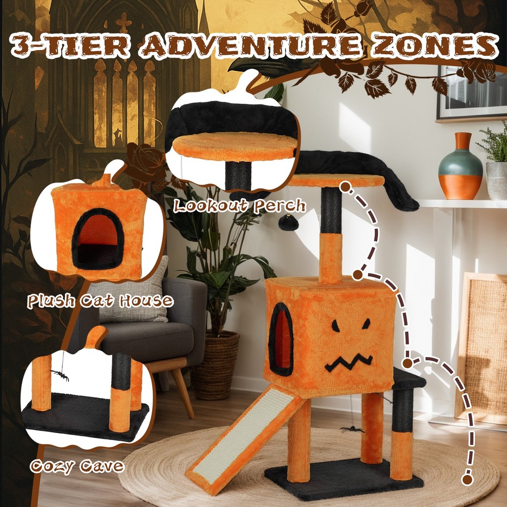 39.4" Halloween Cat Tree Cat Tower Cat Tree Spacious Cat Condo Scratching Posts
