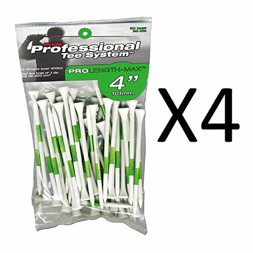 Pride Professional Tee System Golf Pro Length 4", 50 Count White/Green (4-Pack)