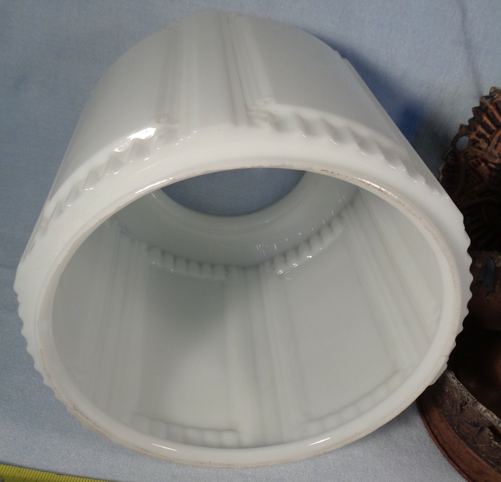 Antique CEILING Hanging Light Fixture WHITE PATTERN GLASS SHADE copper brass