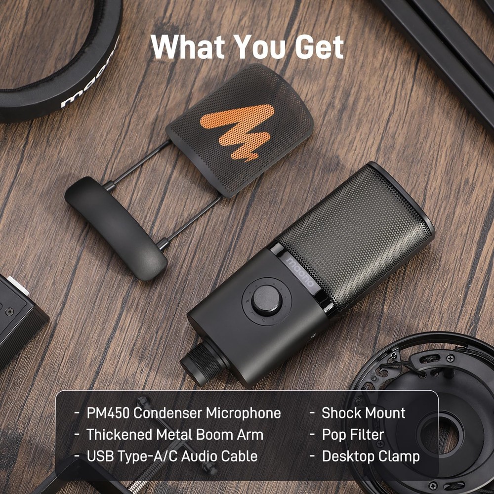 USB Condenser Microphone-Studio Mic with Shock Mount, Boom Arm, Software, Mut...