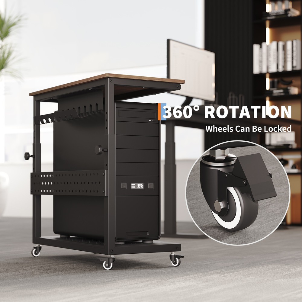 Computer Tower Stand, 11 Level Height Adjustable PC Stand with Line Storage Rack