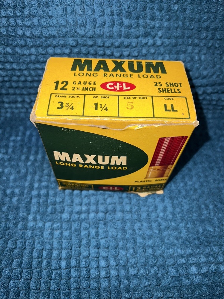 Vintage C I L Maxum Long Range Load 12ga EMPTY Shotgun Shell Box