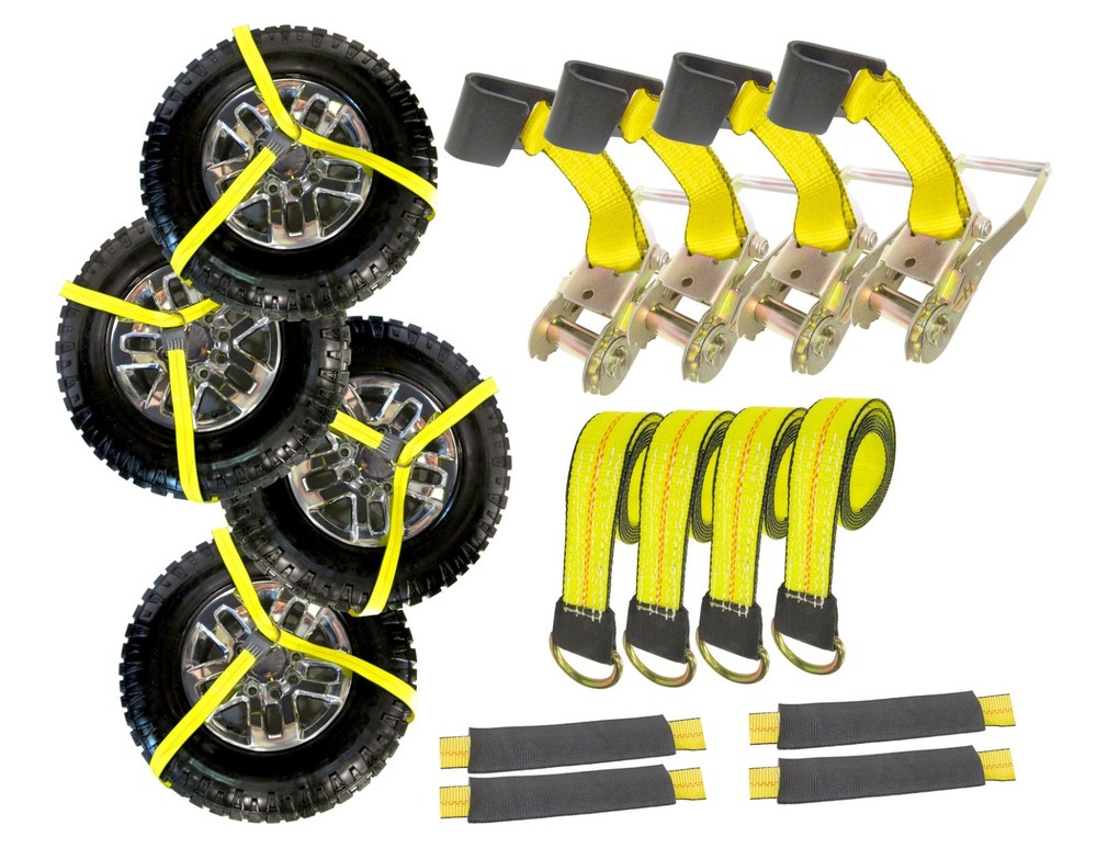 2" x 12' Side Mount Wheel Net Tie Down Lasso Strap Ratchet Flat Hook (6 Pack)
