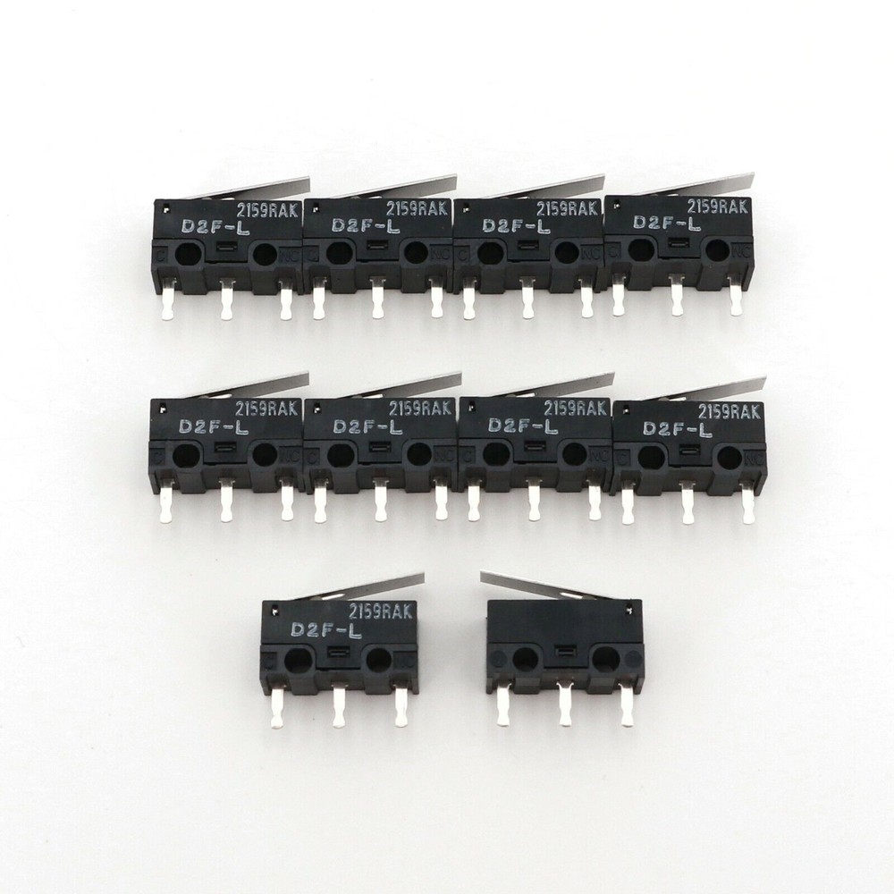 10Pcs OMRON D2F-L Hinge Lever 3-Pin PCB Mount SPDT Micro Basic Limit Switch
