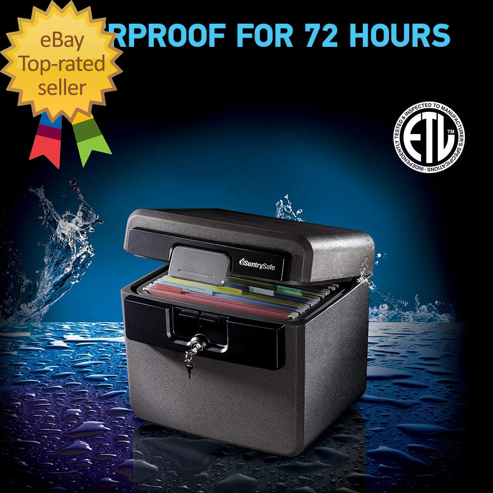 Black Fireproof and Waterproof Safe File Folder and Document Box with Key Lock