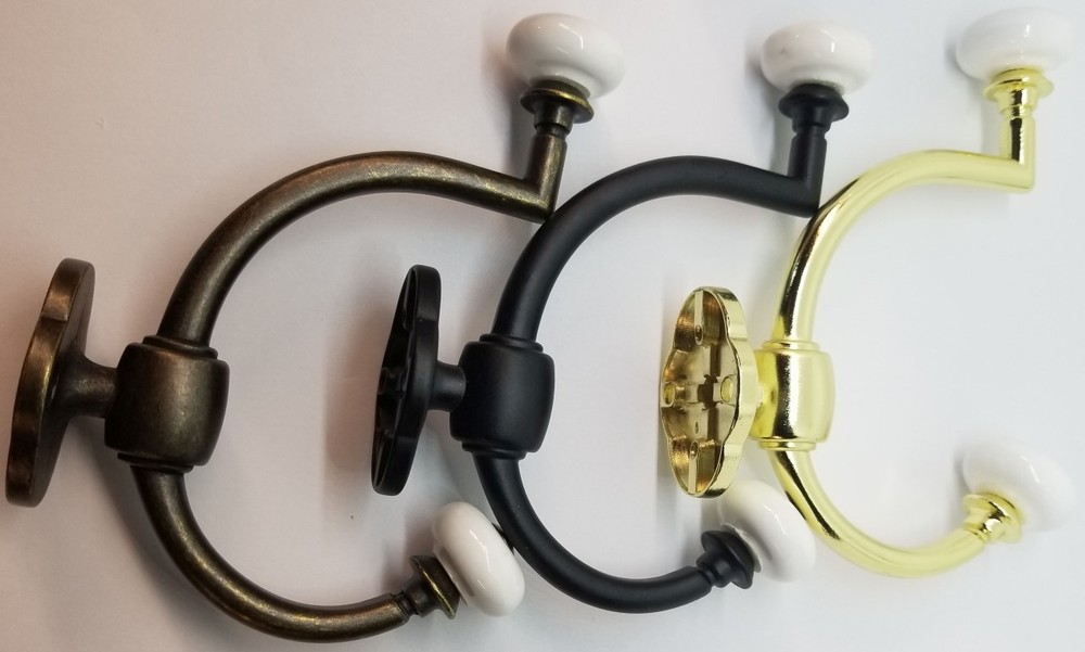Antique Brass Double Front Mount Coat Hook Porcelain Knobs old classic vintage