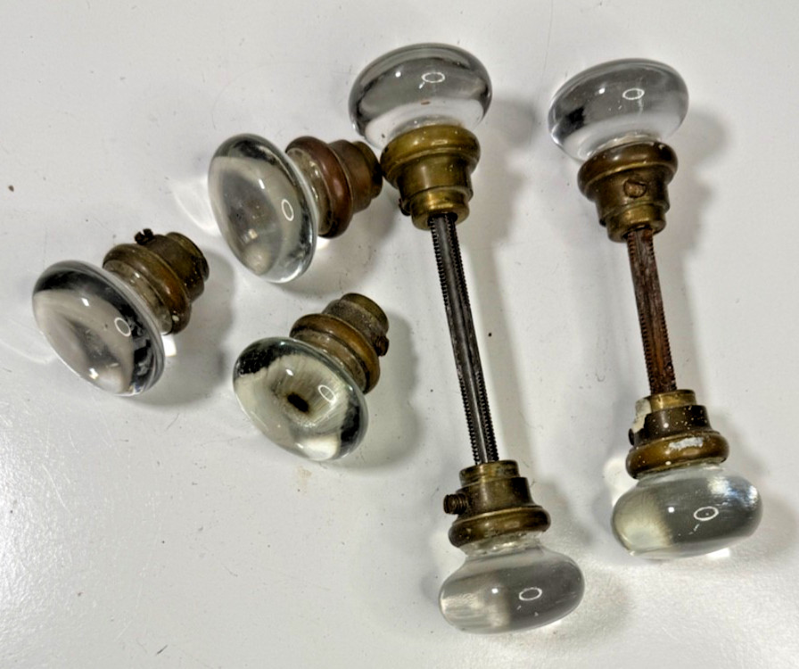Antique Crystal Glass Round Smooth Door Knobs. 5 total