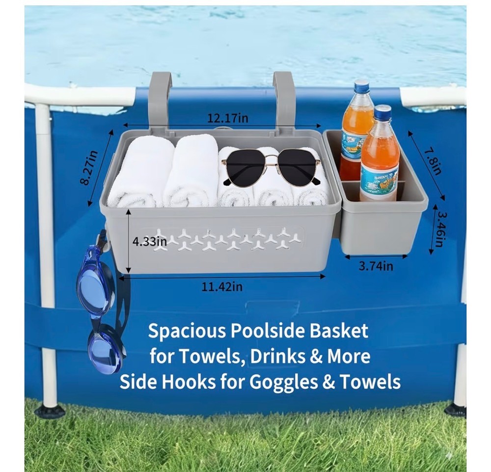 Poolside Storage Basket Compatible with Intex Above Ground Pools - Pool Side 13