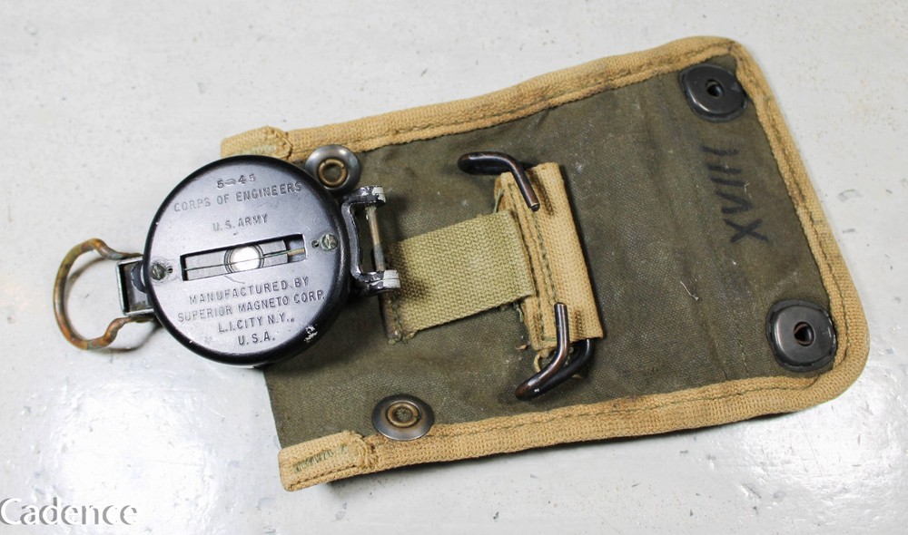 US WW2 Corps Of Engineers Lensatic Compass W/ Pouch 5-45 XVIII Airborne Cor A637