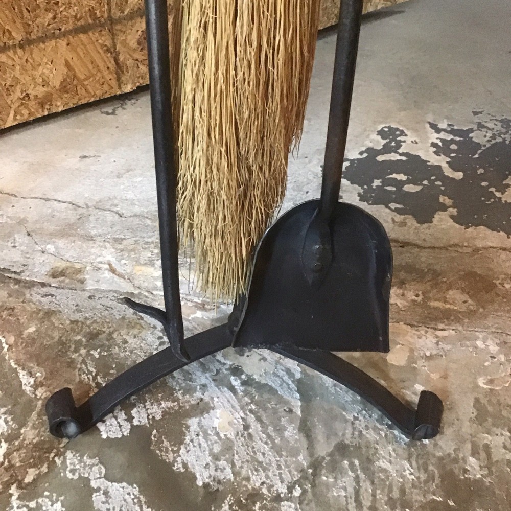 Fire place tool set, three piece with stand hand forged