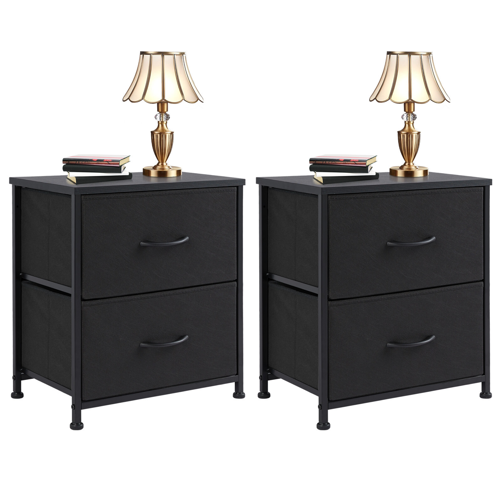 2Pcs Nightstand End Table Side Table with 2 Fabric Drawers Bedside Table Bedroom