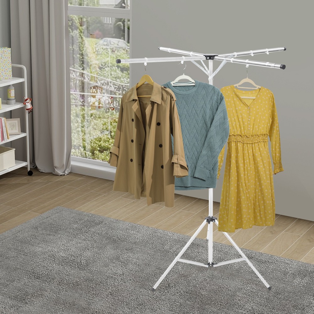 Folding Tripod Clothes Drying Rack, Adjustable Clothes Rack, X-Shaped