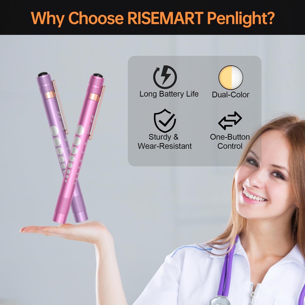2-Pack Pen Light for Nurses â€“ Medical Penlight with One-Button Switch, Whit...