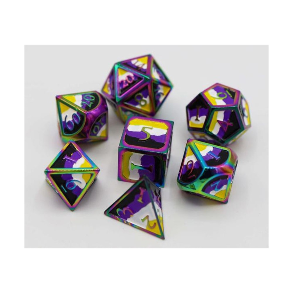 Foam Brain Dice Metal Poly Set - Non-Binary Pride (7) New