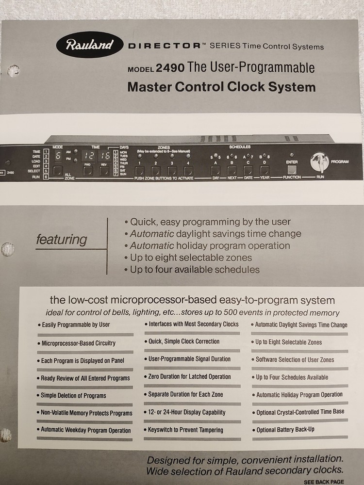 Rauland 2490 Master Clock-Event Programmer Scheduler