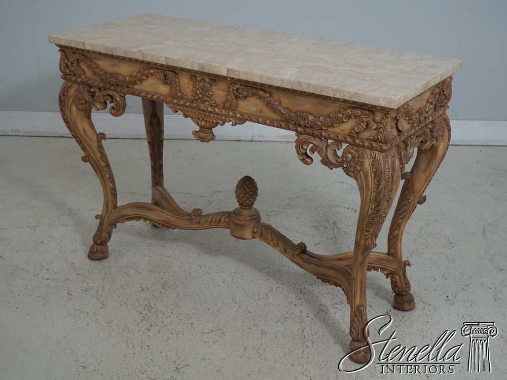 L63140EC: MAITLAND SMITH Highly Carved Marble Top Console Table